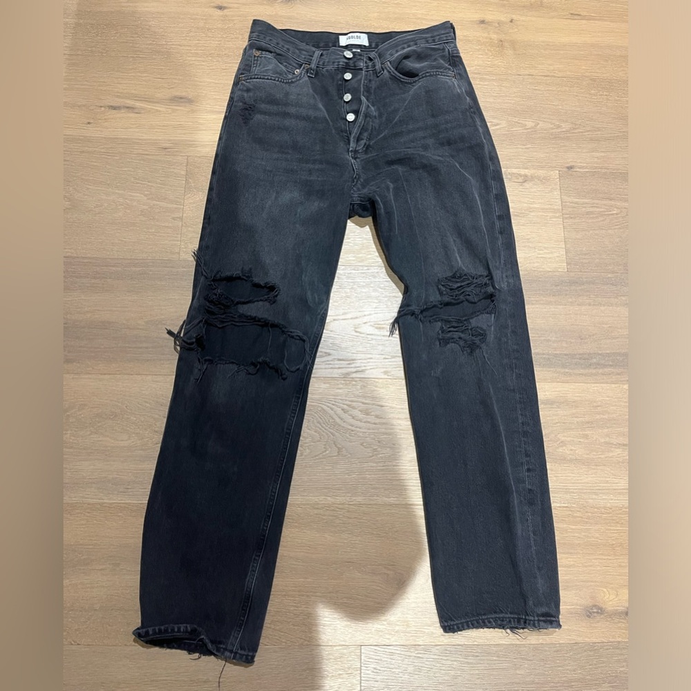 Agolde Black Distressed High-Rise Jeans